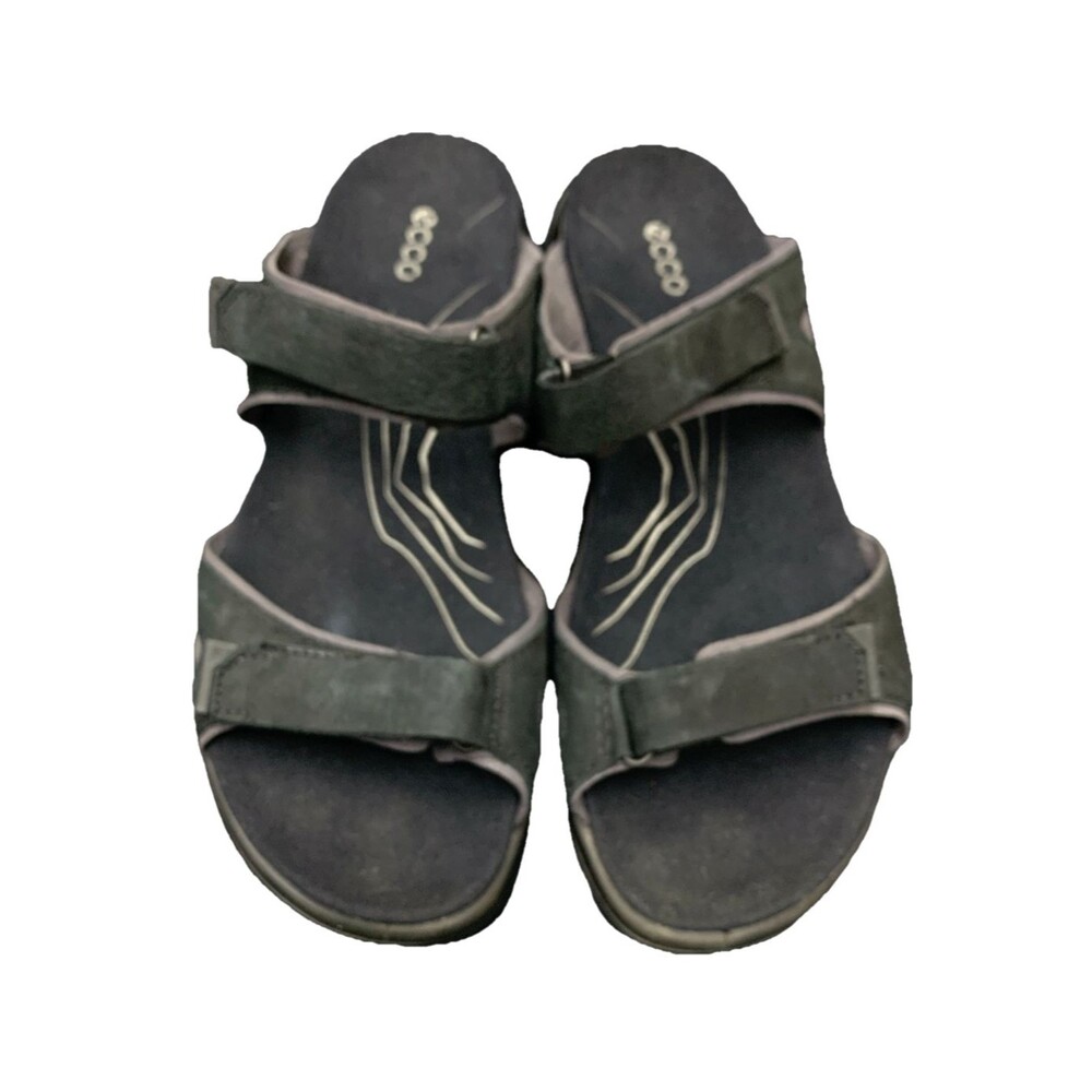 Ecco Offroad Black Leather Slide Sport Sandals Women 8-8.5 Slip On Hiking Gorp